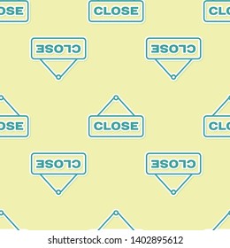 Green Hanging sign with text Close icon isolated seamless pattern on yellow background. Business theme for cafe or restaurant. Vector Illustration