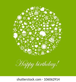 Green Happy Birthday Card, Isolated On White Background, Vector Illustration