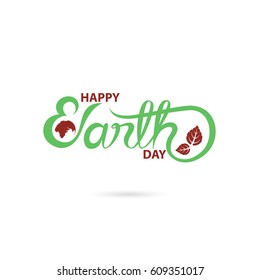 Green Happy Earth Day Typographical Design Elements. Happy Earth Day hand lettering icon.Happy Earth Day logotype symbol.Design for greeting Card,Poster,Flyer,Cover,Brochure.Vector illustration