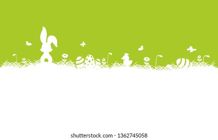 Green happy easter background silhouette white