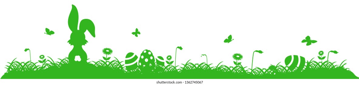 Green happy easter background silhouette white