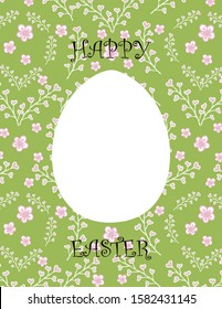 green Happy Easter floral background with egg silhouette. vector. card