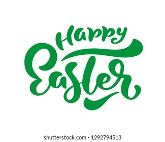 Green Happy Easter handwritten lettering. Happy Easter typography vector design for greeting cards and poster. Design template celebration. Vector illustration