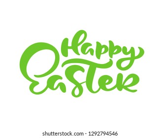 Green Happy Easter handwritten lettering text. Happy Easter typography design for greeting cards and poster. Design template celebration. Vector illustration