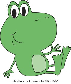 green happy frog in sitting position isolated on a white background. Happy frog. Childrens illustration.