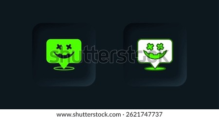 Green Happy Halloween holiday icon isolated on black background. Black square button. Vector
