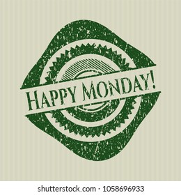    Green Happy Monday! distressed rubber seal with grunge texture