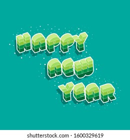 green Happy New Year 3D text with snowflakes vector illustration, celebration poster