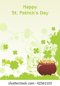 green happy st patrick day background with floral, gold coins earthenware
