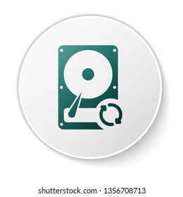Green Hard disk drive (HDD) sync refresh icon isolated on white background. Green circle button. Vector Illustration