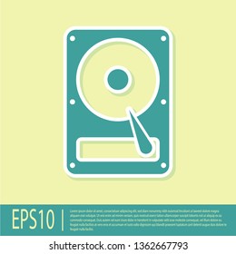 Green Hard disk drive (HDD) icon isolated on yellow background. Flat design. Vector Illustration
