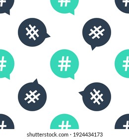 Green Hashtag in circle icon isolated seamless pattern on white background. Social media symbol, concept of number sign, social media, micro blogging pr popularity.  Vector
