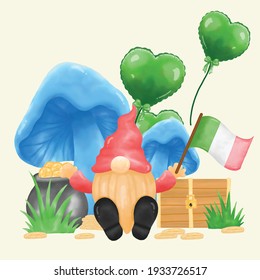 Green hat with beer by watercolor.watercolor illustration for saint patrick's day .Illustration by hand drawing.