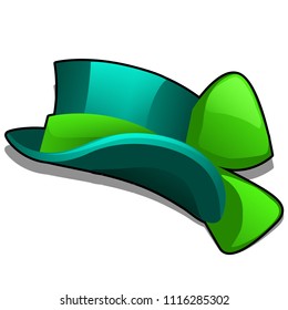 Green hat with a big bow isolated on white background. Vector cartoon close-up illustration.