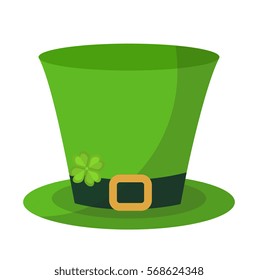 Green hat cylinder, flat style icon. St. Patrick's Day symbol. Isolated on white background. Vector illustration