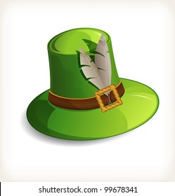 Green hat with feathers on white background
