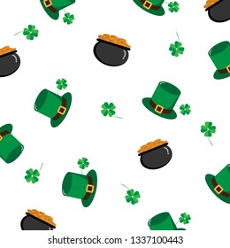 green hat and gold pot pattern seamless on whiten background.vector illustration eps10.