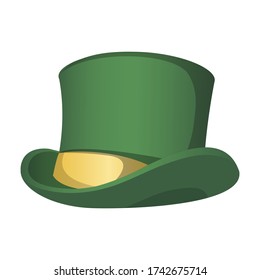 The green hat with gold ribbon isolated on white background. Cartoon vector illustration.