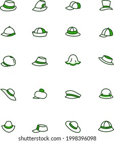 Green hat icon set, illustration, on a white background.