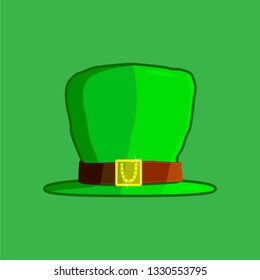 Green hat of a leprechaun, on a green background. Attributes Irish holiday. St.Patrick s Day. Vector illustration