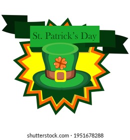  green hat and original lettering St. Patricks Day on a green background. Illustration for St. Patrick's day posters, greeting cards, print and web projects.
