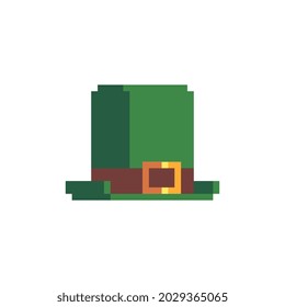 Icono de arte de píxeles del sombrero verde, Día de San Patricio, ilustración vectorial aislada. Juego de activos de 8 bits. Diseñar stickers, logotipo, aplicación móvil.