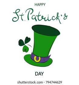 Green hat with a shamrock. The inscription is handwritten by St. Patrick's Day.