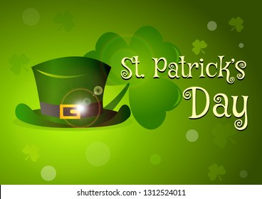 Green Hat and A shamrock on the Green background it meaning St. Patrick's day Symbols