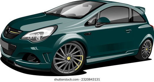 luz de choque de la incubación verde rendimiento de la cuchara estilo de las ruedas delanteras del coche ilustración vectorial