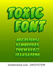 Green Hazardous Volumetric 3d Toxic Font. Caution Chemical Letters and Numbers. Fuel Dangerous Abc. Zombie Slime Alphabet.