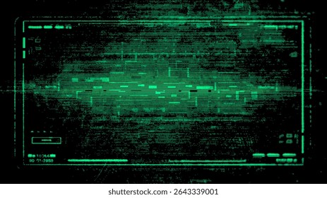 Tela de cabeça verde com dados digitais piscando na tela. Erro de matriz futurista para segurança cibernética ou conceito de hacking.