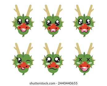green head dragon horned with face expression smile laughing happy sad blink eye and cheerful gesture