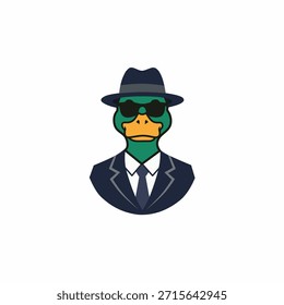 Logo de Vector de mascota de pato de cabeza verde con traje y corbata 