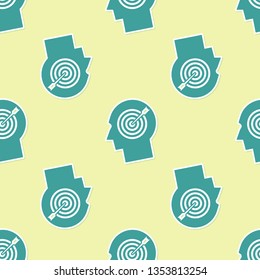 Green Head hunting concept icon isolated seamless pattern on yellow background. Business target or Employment sign. Human resource and recruitment for business. Flat design. Vector Illustration