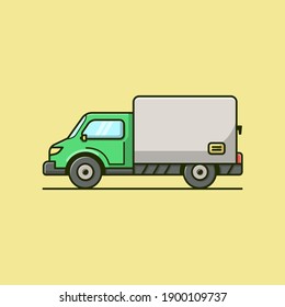Green head mini container truck flat design illustration.
Suitable for sticker, banner, card, flyer.
