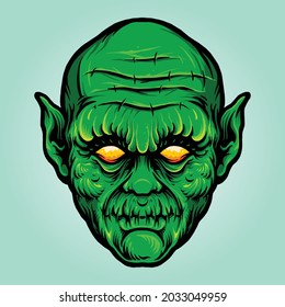 Green Head Monster Isolated Halloween Vector illustrations for your work Logo, mascot merchandise t-shirt, stickers and Label designs, poster, greeting cards advertising business company or brands.