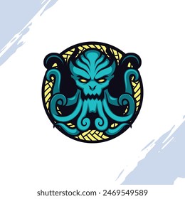 Green Head of Mystical Ocean Monster Mascot