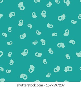 Green Head people with play button icon isolated seamless pattern on green background.  Vector Illustration