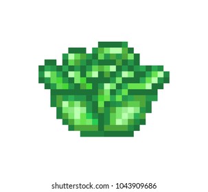 Green headed cabbage, pixel art food icon isolated on white background. Vegetable symbol. Old school 8 bit slot machine pictogram.Retro 80s; 90s video game graphics. Appetizing healthy diet ingredient