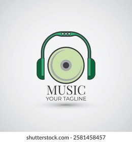 green headphone music logo design icon template