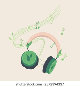 Green headphones melody concept illustration