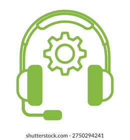 Green headset icon with gear symbol for customer support and technical service