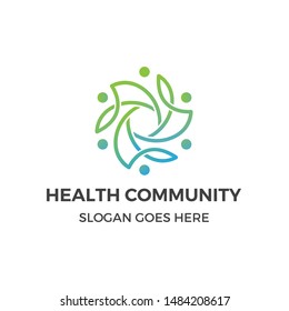 Green health community people line art logo design