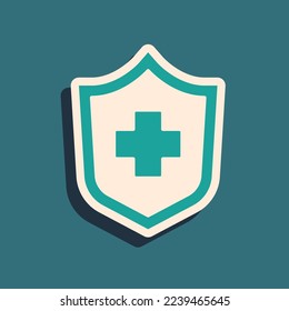 Green Health insurance icon isolated on green background. Patient protection. Security, safety, protection, protect concept. Long shadow style. Vector