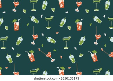 Green Healthy Drinks Seamless Pattern For Healthy fruit projects, fresh fruit drinks posters background , promotions , packaging product design ,fabric, stationary, menu