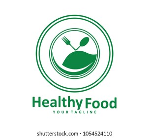 green healthy food diet bistro cafe restaurant vector logo design template