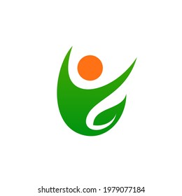 Green healthy logo with leaf icon