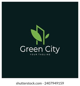 ciudad moderna verde y saludable con el diseño del logo de la hoja para negocios, propiedad, edificio, ciudad ecológica, ciudad futura, arquitecto, respetuoso con el medio ambiente