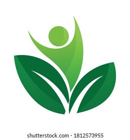 green healthy people logo green leaf. sustainable development concept. Organic ecology happy man symbol. vector illustration in flat style modern design.