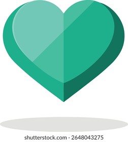 A green heart with a 3d effect isolated on white background